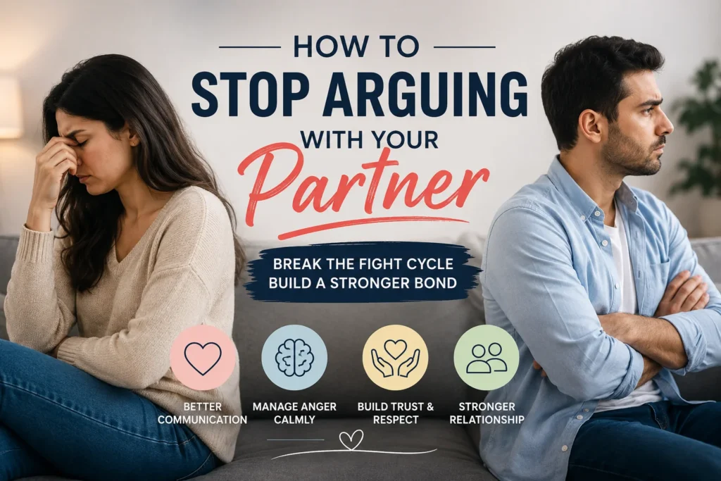 How to Stop Arguing With Your Partner: Break the Fight Cycle 2 Couple sitting apart after an argument, illustrating how to stop arguing with your partner and break repeated fight cycles.
