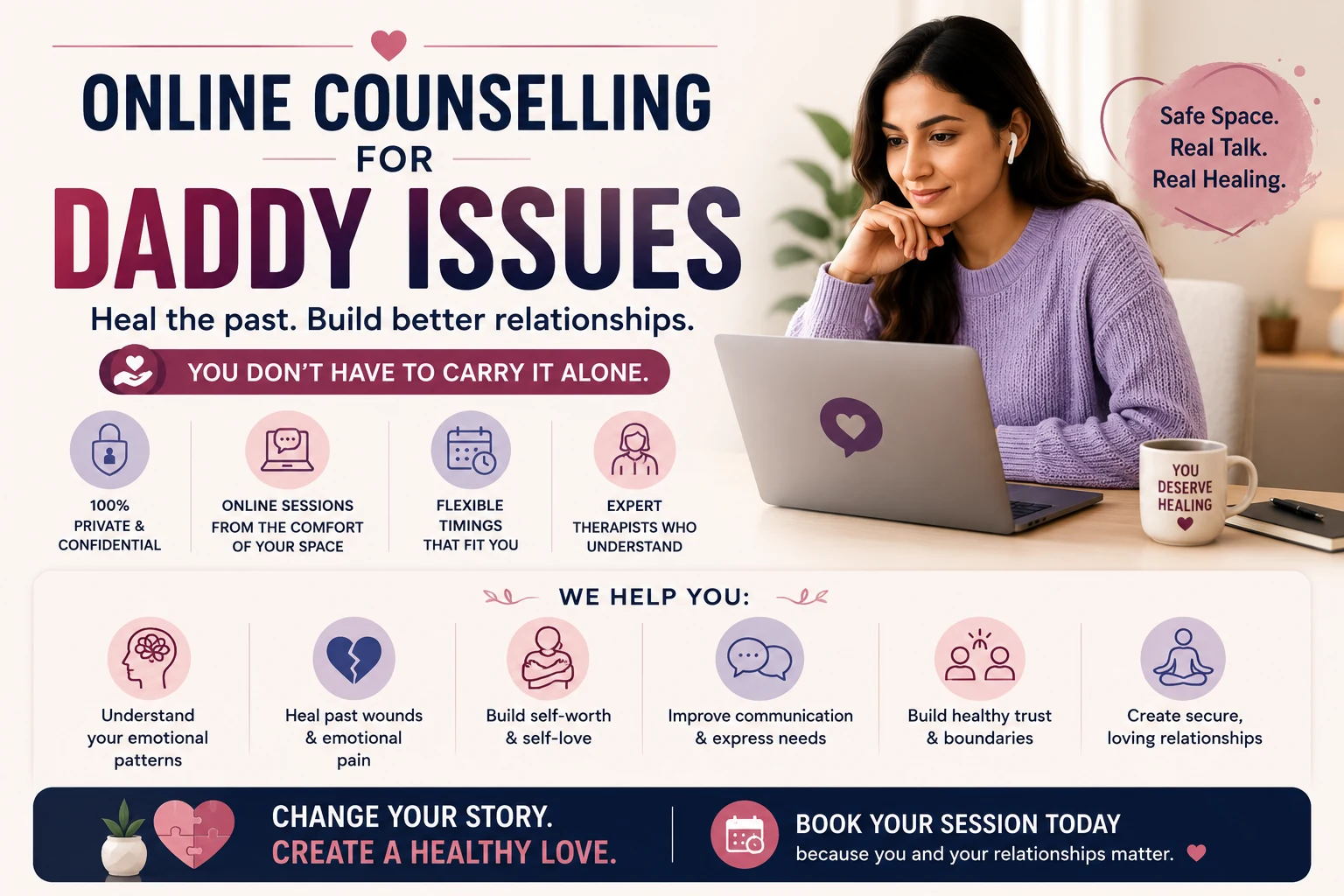 Online counselling for daddy issues to improve trust, boundaries, communication, and relationship patterns