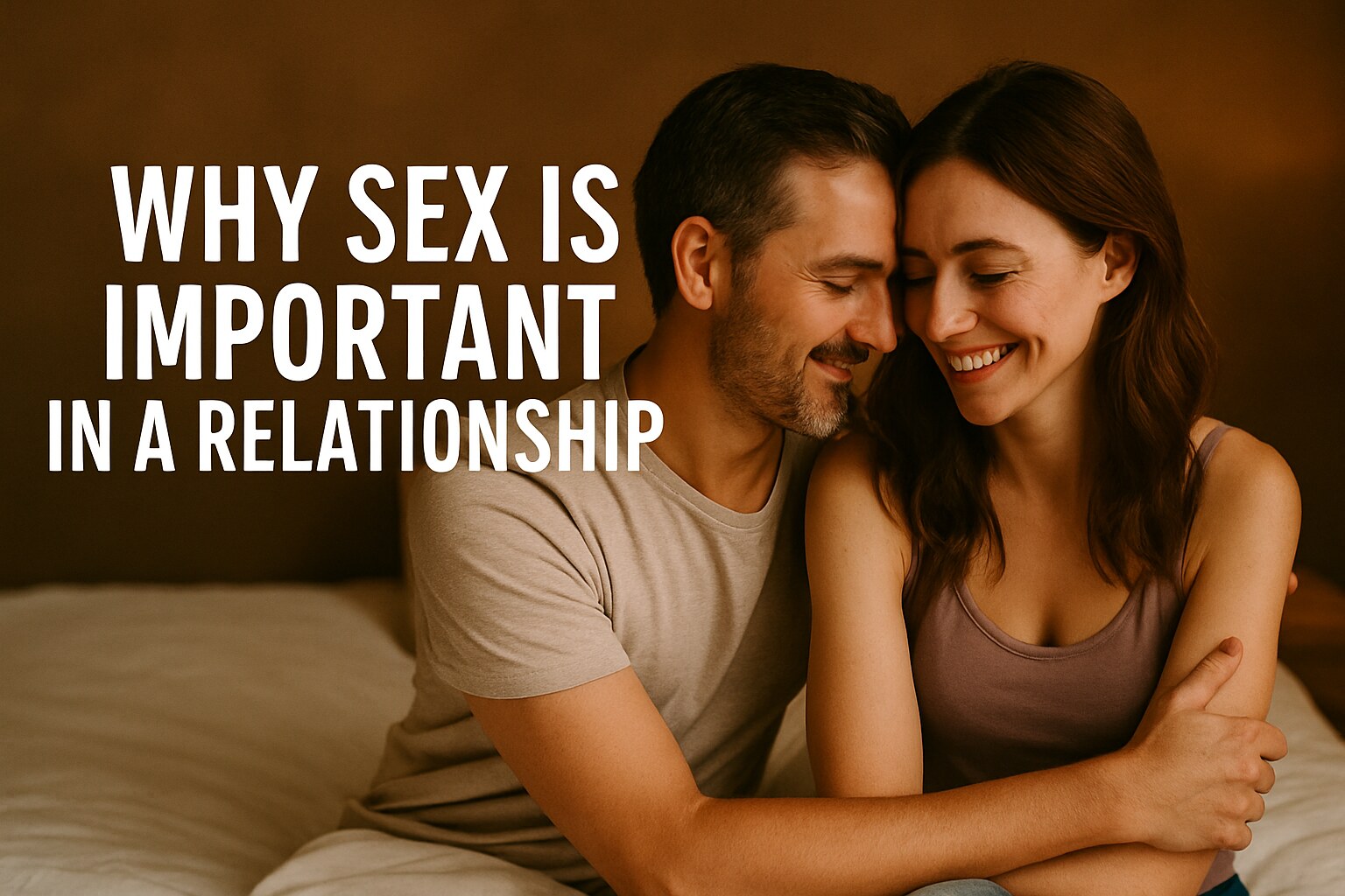 A loving couple shares an intimate moment in a cozy bedroom setting, highlighting emotional connection and closeness, with bold text reading “Why Sex Is Important in a Relationship” to reflect the article’s focus on intimacy, trust, and communication.