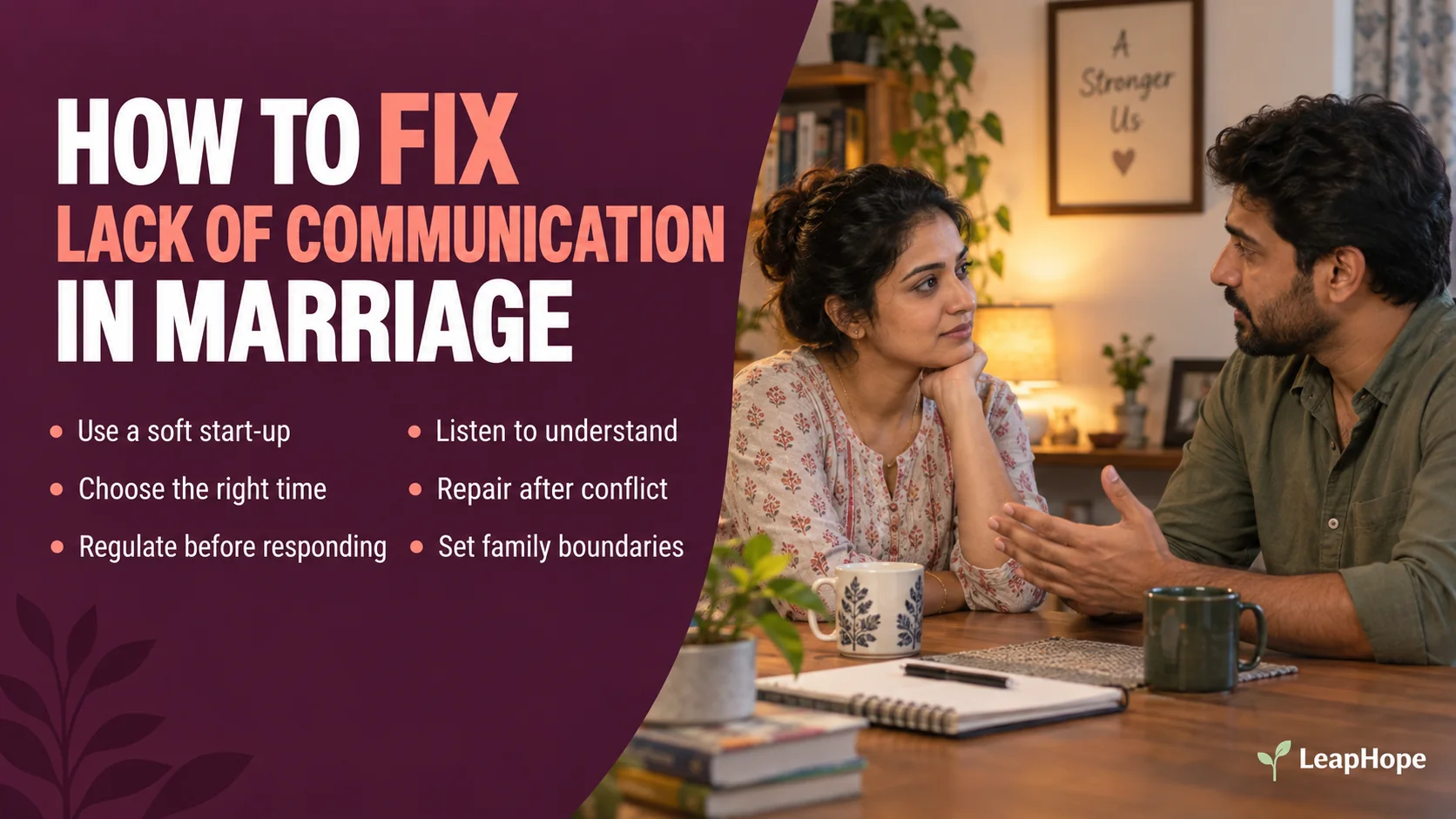 No Communication in Marriage: Why Couples Stop Talking 5 How to fix lack of communication in marriage using calmer conversations, active listening, emotional regulation and family boundaries.