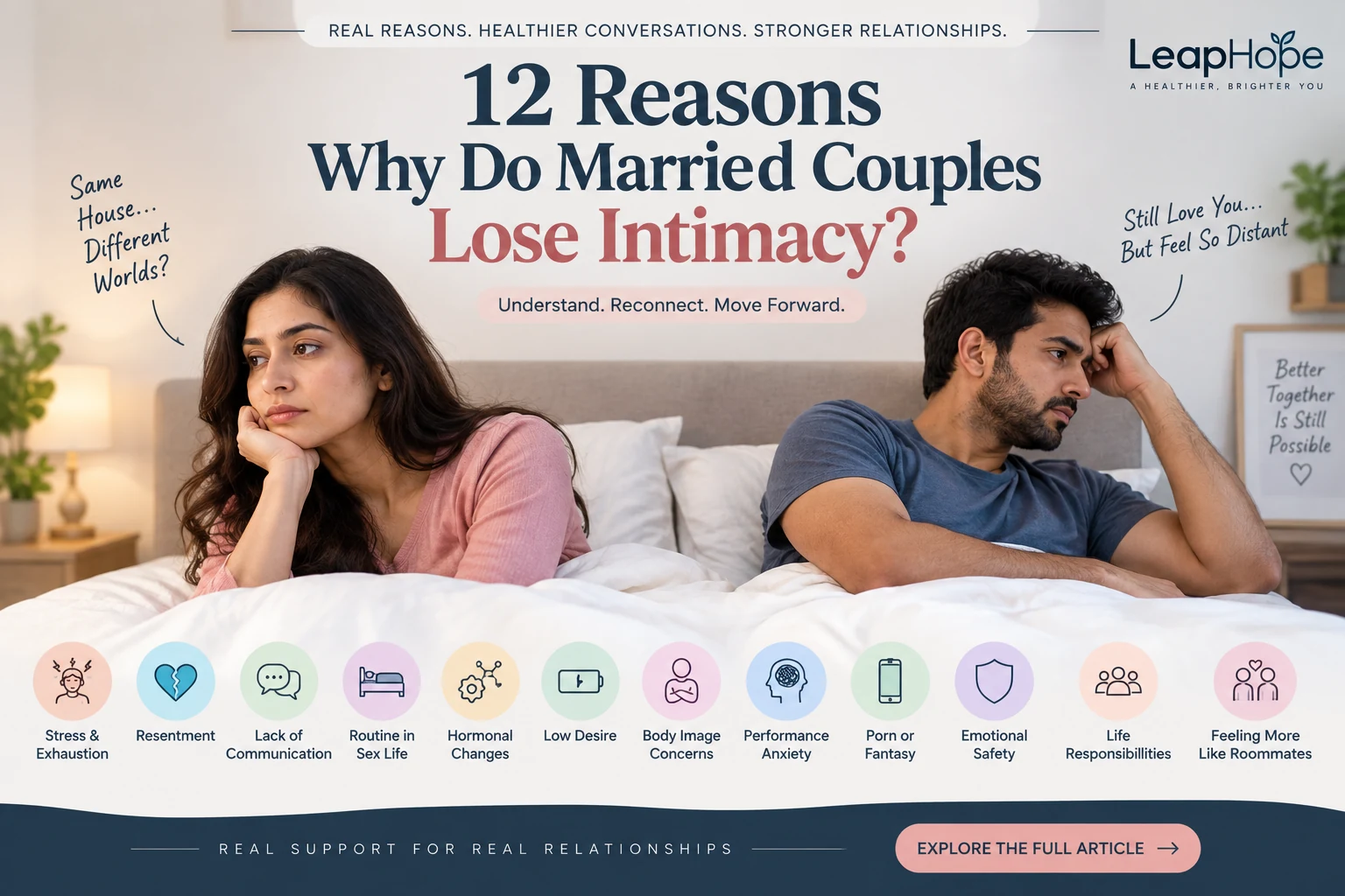 Why Do Married Couples Lose Intimacy? 12 Reasons Sexual Closeness Fades 3 12 reasons married couples lose intimacy, including stress, resentment, low desire, routine, hormonal changes, and performance anxiety
