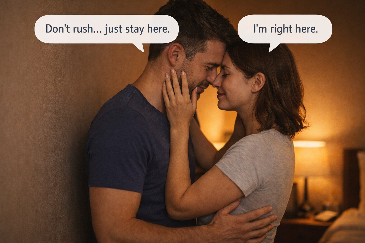 Couple standing close and slowing down before sex to improve intimacy and remove performance pressure
