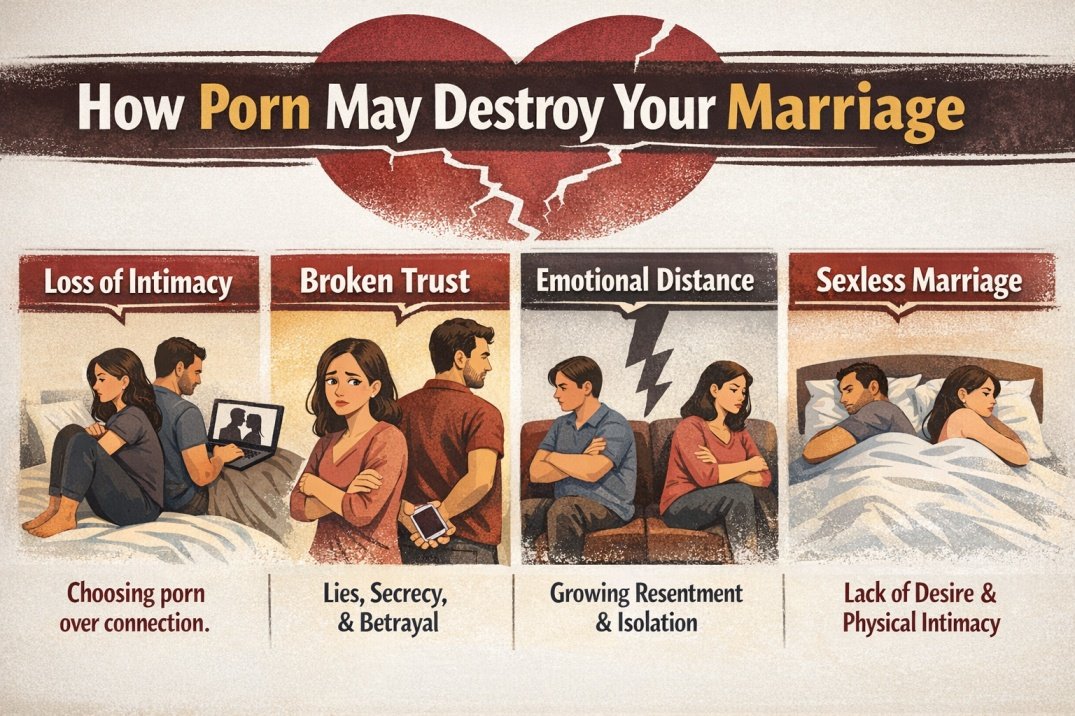 infographic showing how porn use can damage intimacy, trust, and connection in marriage