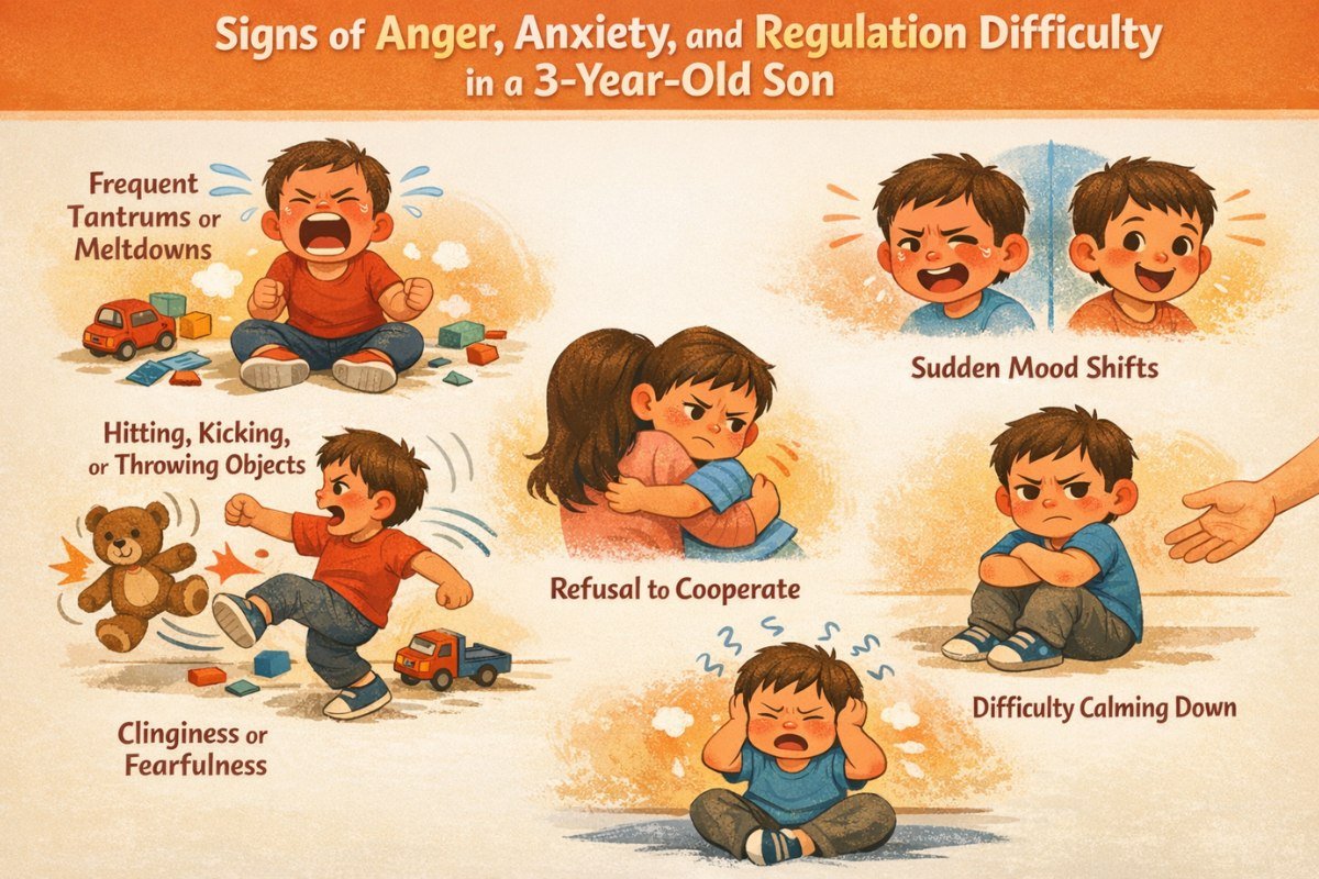 Signs of Anger, Anxiety, and Regulation Difficulty in a 3-Year-Old Son
