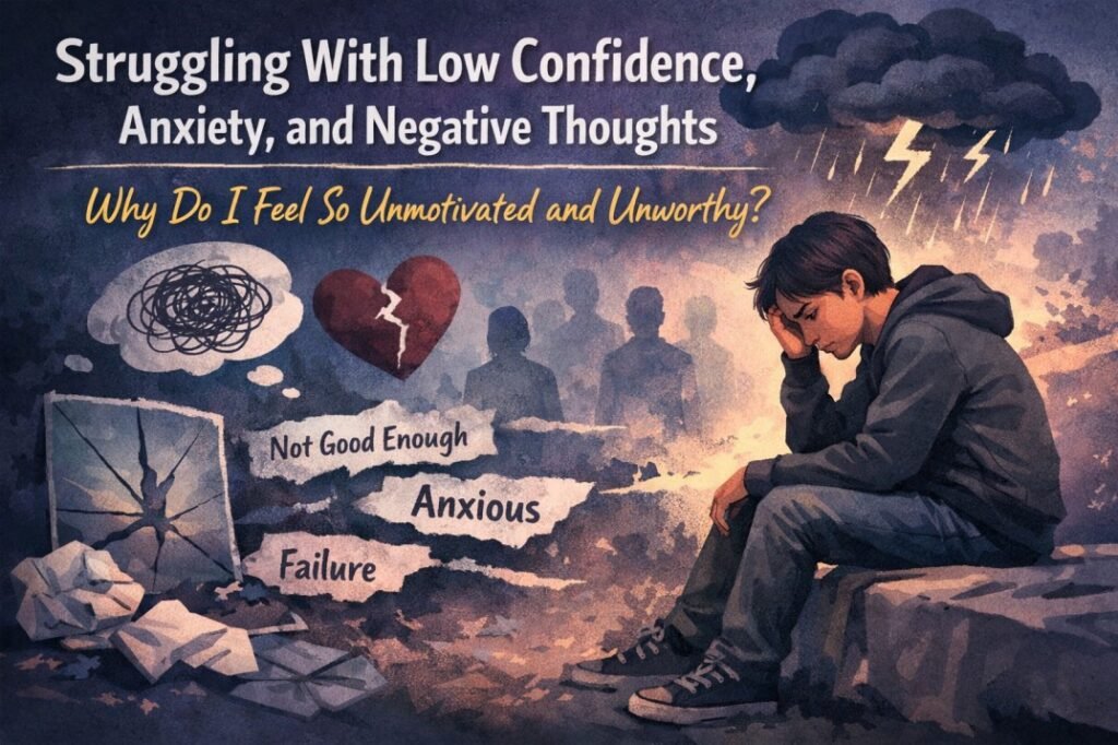 19-year-old student struggling with low confidence, anxiety, negative thoughts, feeling unmotivated and unworthy