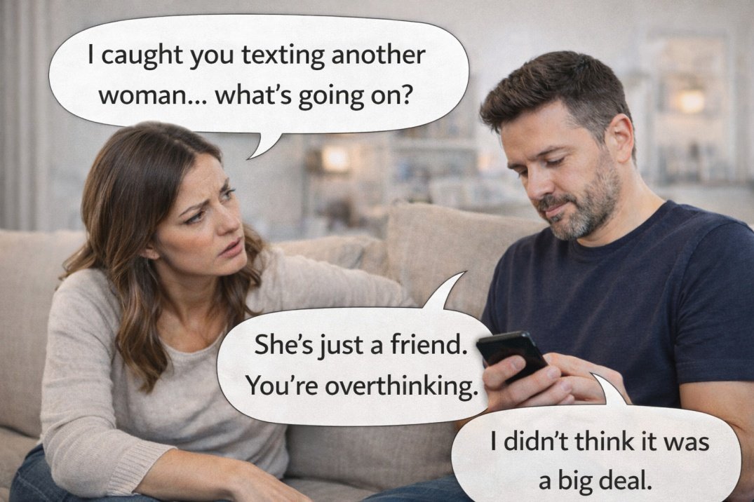 Wife asking husband why he is texting another woman while he says she is just a friend