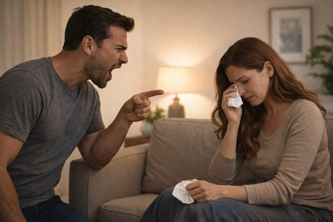 I’m 35+ and We Keep Fighting, Why Does It Feel Like There’s No Respect Left? 5 Husband shouting at wife during argument at home showing disrespect in marriage and emotional conflict