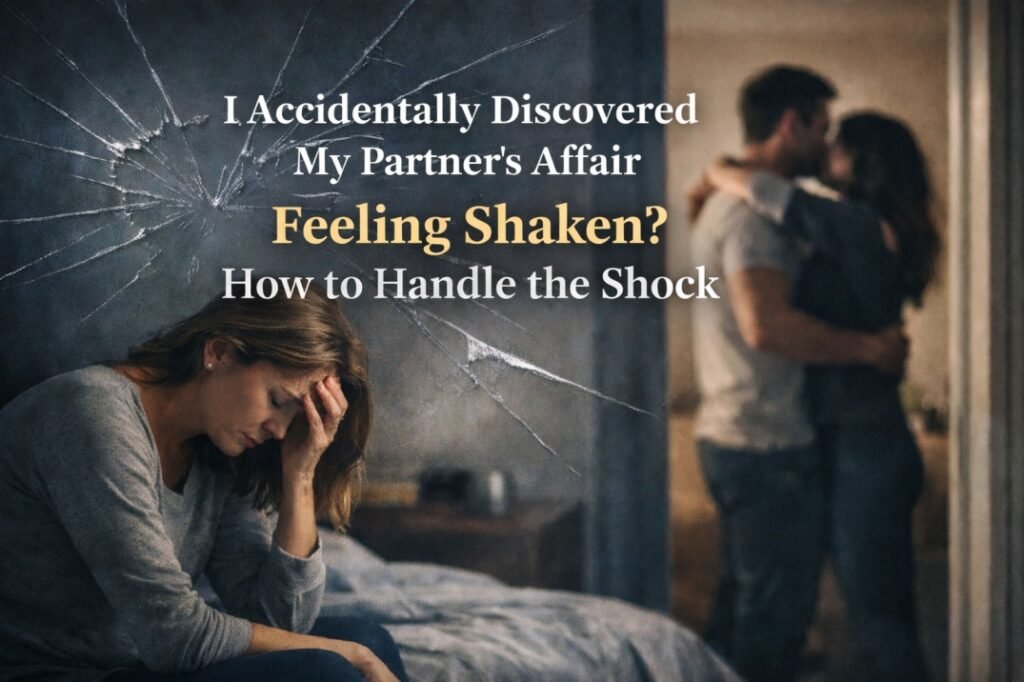 Woman feeling shocked after accidentally discovering partner’s affair, representing emotional shock and betrayal