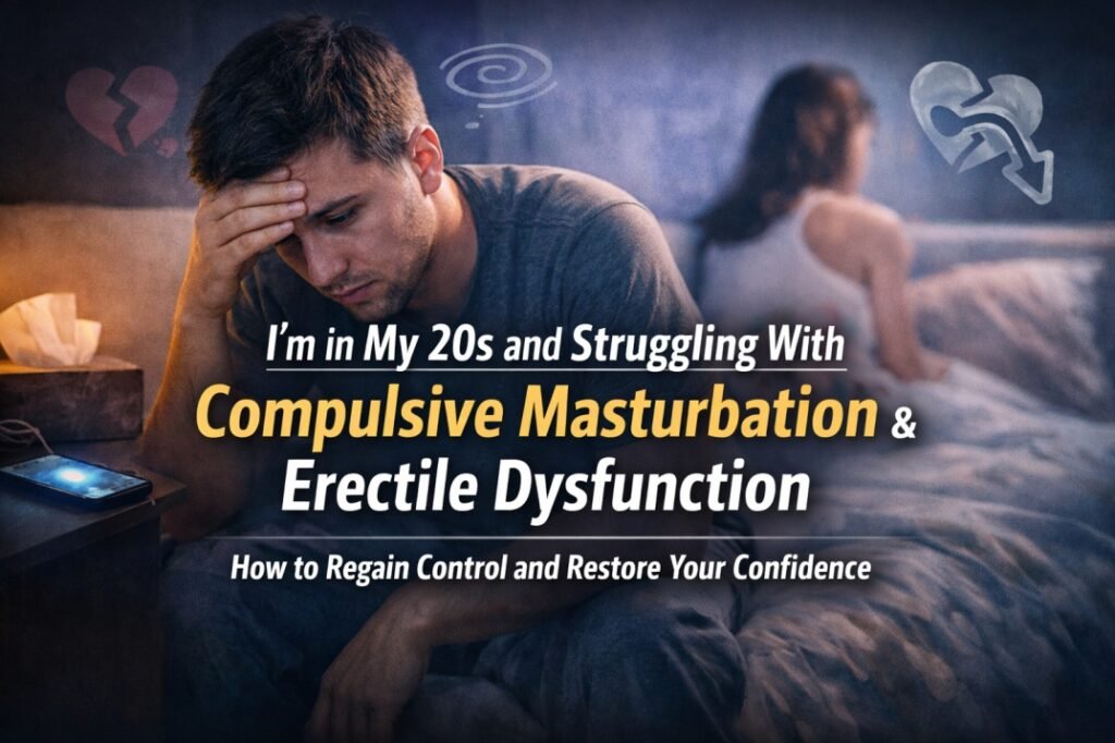 I’m in My 20s and Struggling With Compulsive Masturbation and Erectile Dysfunction – How Do I Fix This? 2 Young man struggling with compulsive masturbation and erectile dysfunction, feeling stressed and overwhelmed