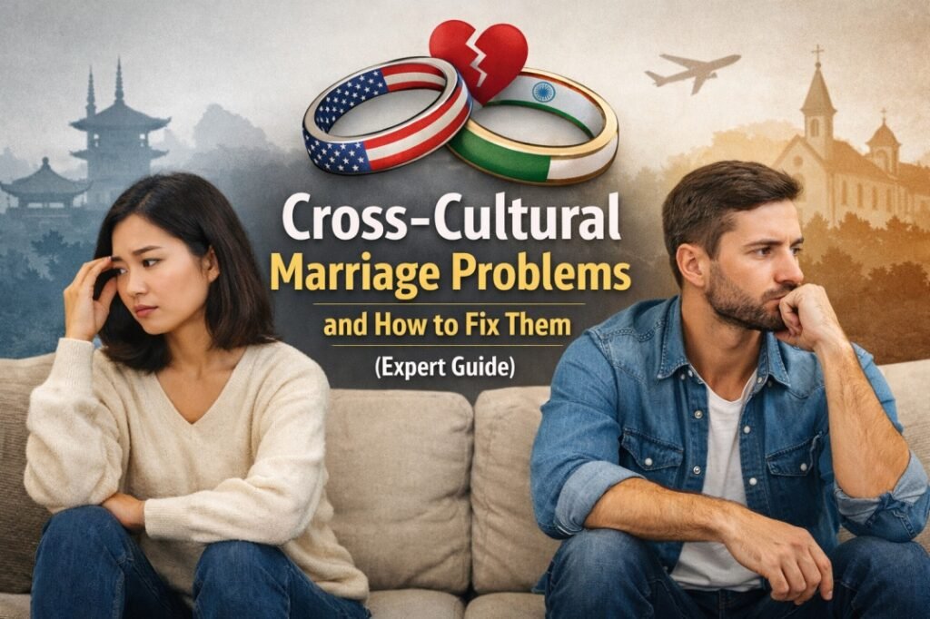 Cross-cultural marriage problems and conflict between couple from different cultures struggling to understand each other