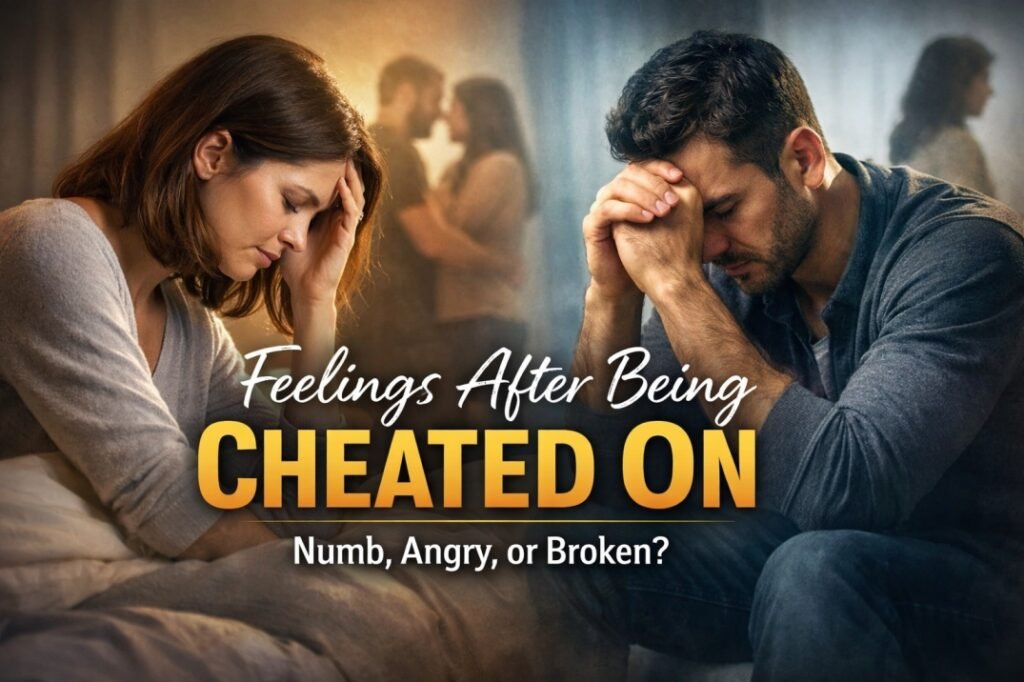 man and woman feeling numb and broken after being cheated on, emotional distress and betrayal