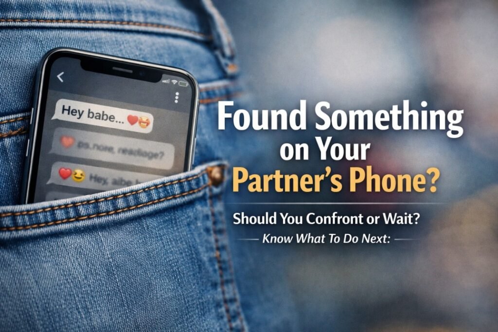 Found suspicious messages on partner’s phone showing chat conversation and emotional reaction about whether to confront or wait