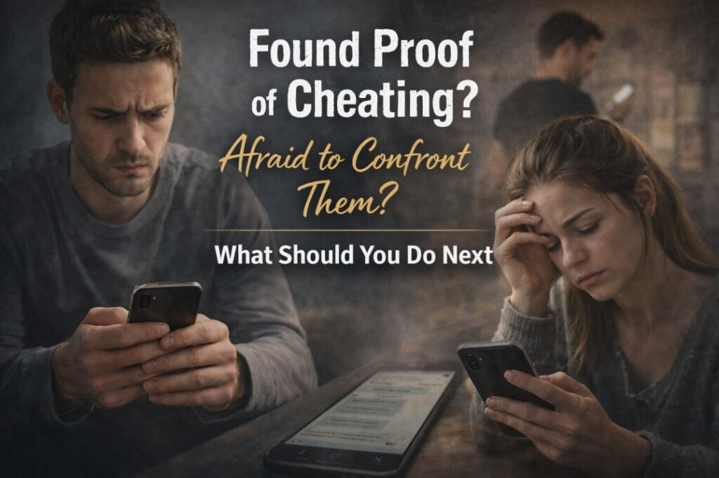 Man and woman finding proof of cheating on phone and feeling afraid to confront partner