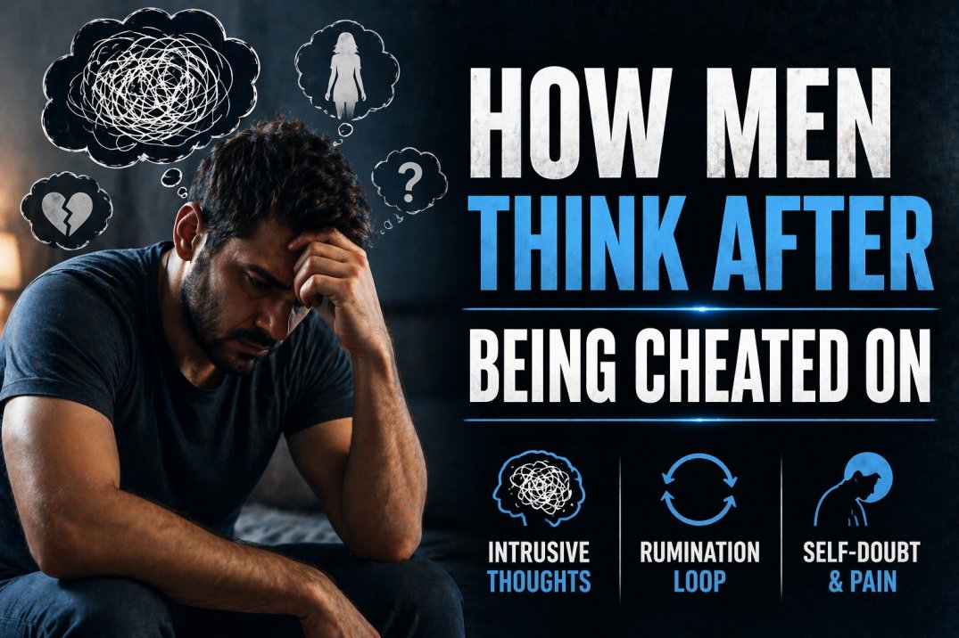 Man experiencing intrusive thoughts, rumination, and self-doubt after being cheated on by partner