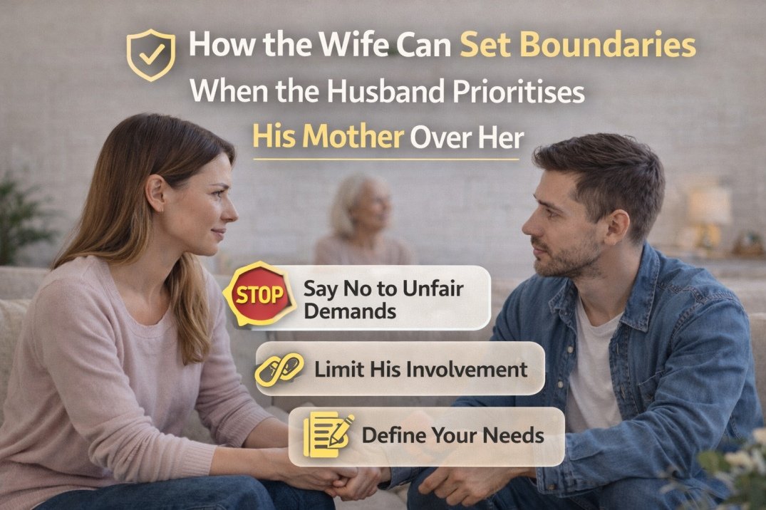 Wife calmly discussing boundaries with husband who prioritises his mother in marriage