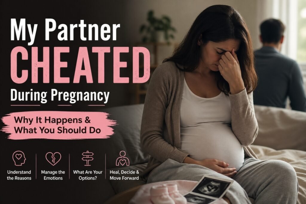 Pregnant woman feeling distressed after discovering partner cheating during pregnancy