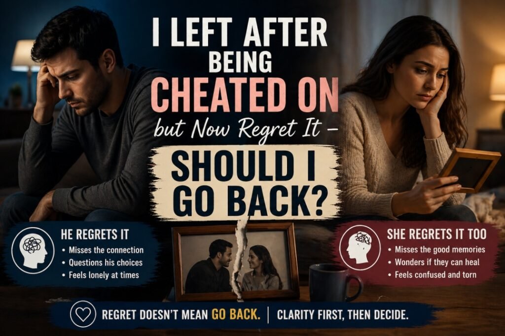I Left After Being Cheated On but Now Regret It - Should I Go Back? 6 Man and woman both feeling regret after leaving a relationship due to cheating, thinking about going back