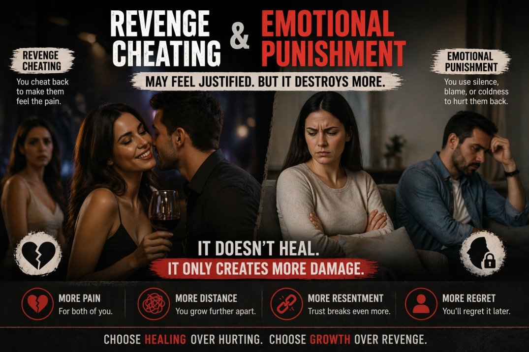 Revenge cheating and emotional punishment after partner cheating showing emotional damage and conflict