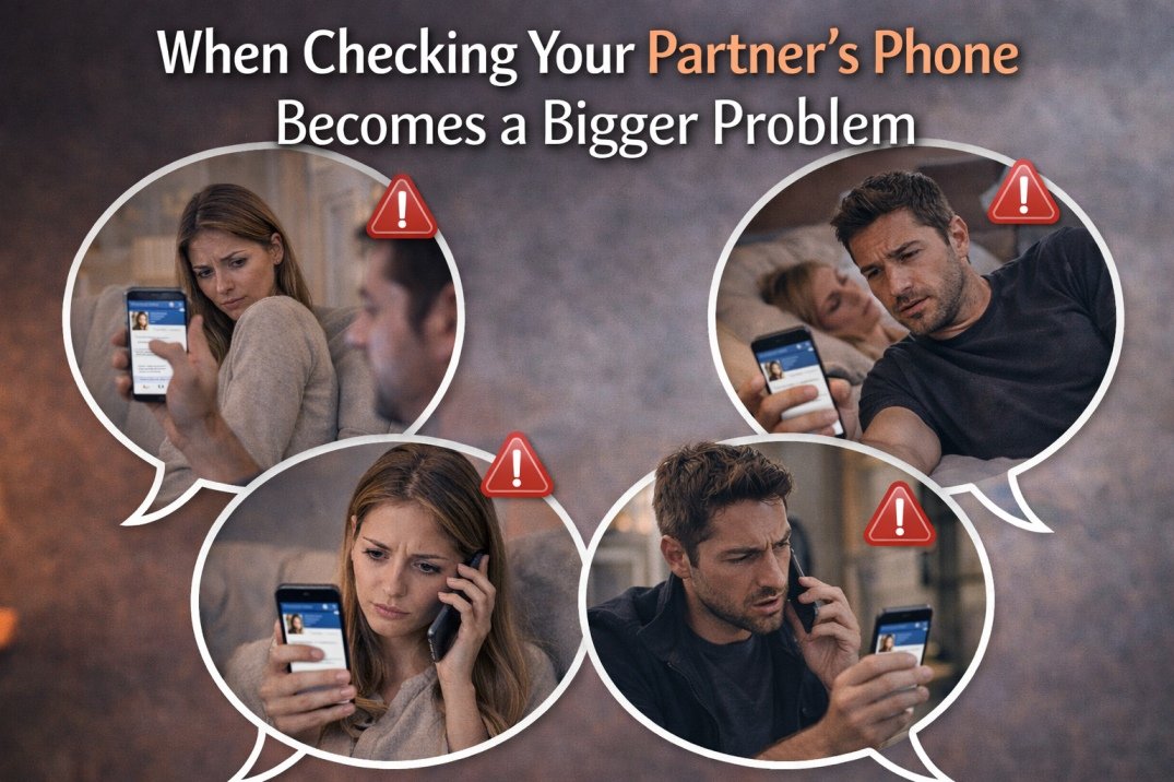 husband wife girlfriend boyfriend secretly checking partner phone showing trust issues and repeated behavior in relationship