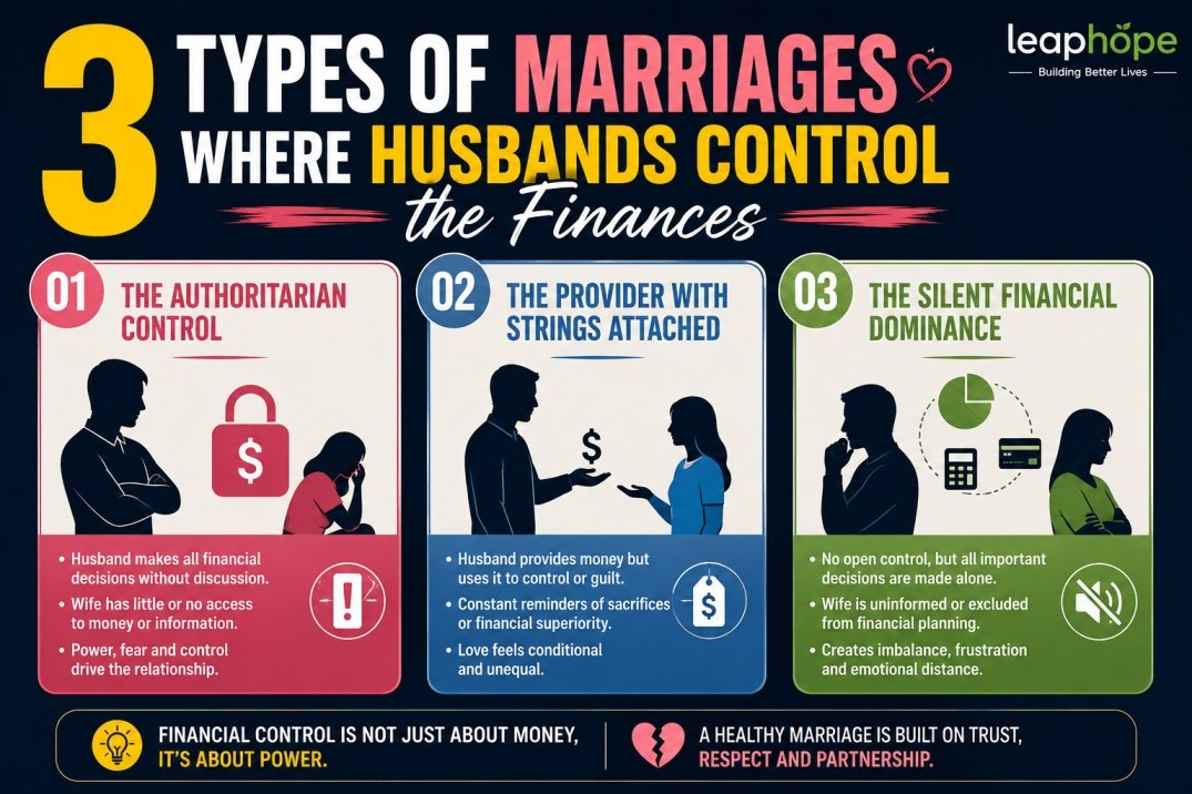 Different types of marriages where husbands control the finances and money decisions in the relationship