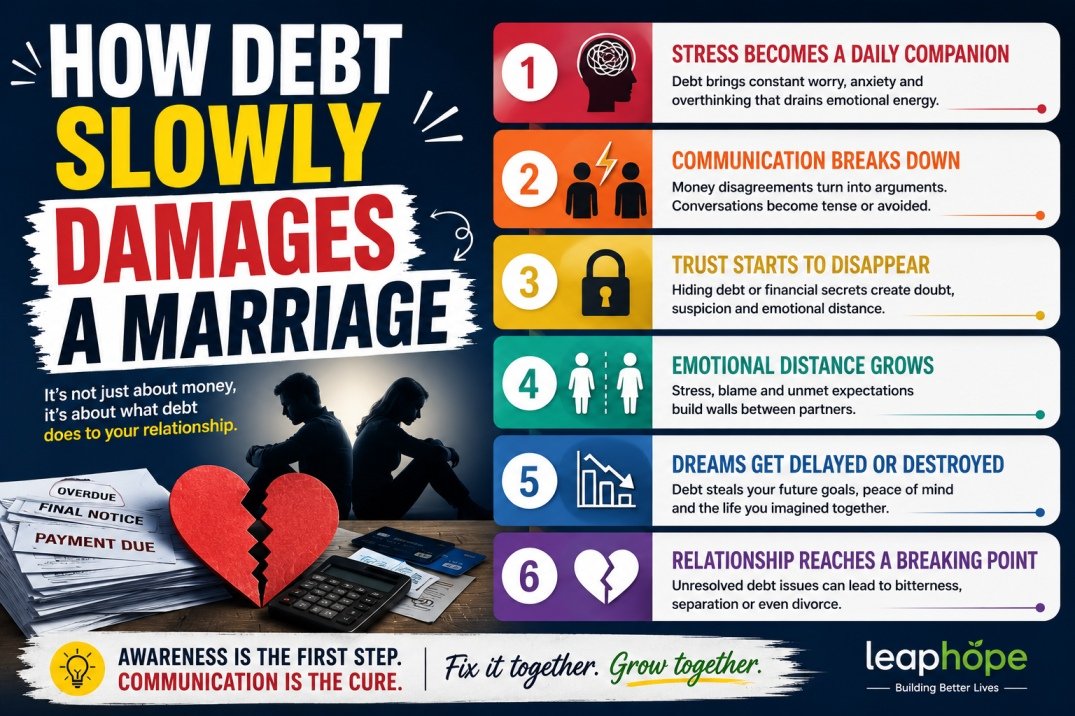 How Debt and Loans Can Slowly Damage a Modern Marriage 4 Married couple emotionally distant because of debt stress loans EMIs and constant financial pressure in marriage