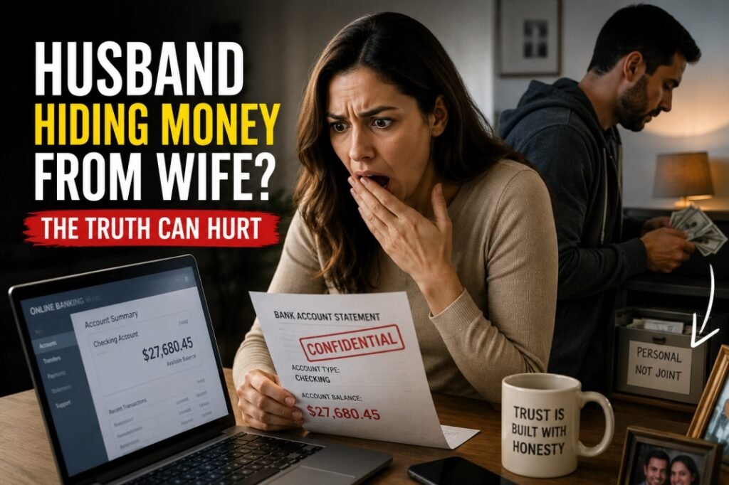 Shocked wife discovers her husband’s secret bank account and hidden money during financial struggle in marriage