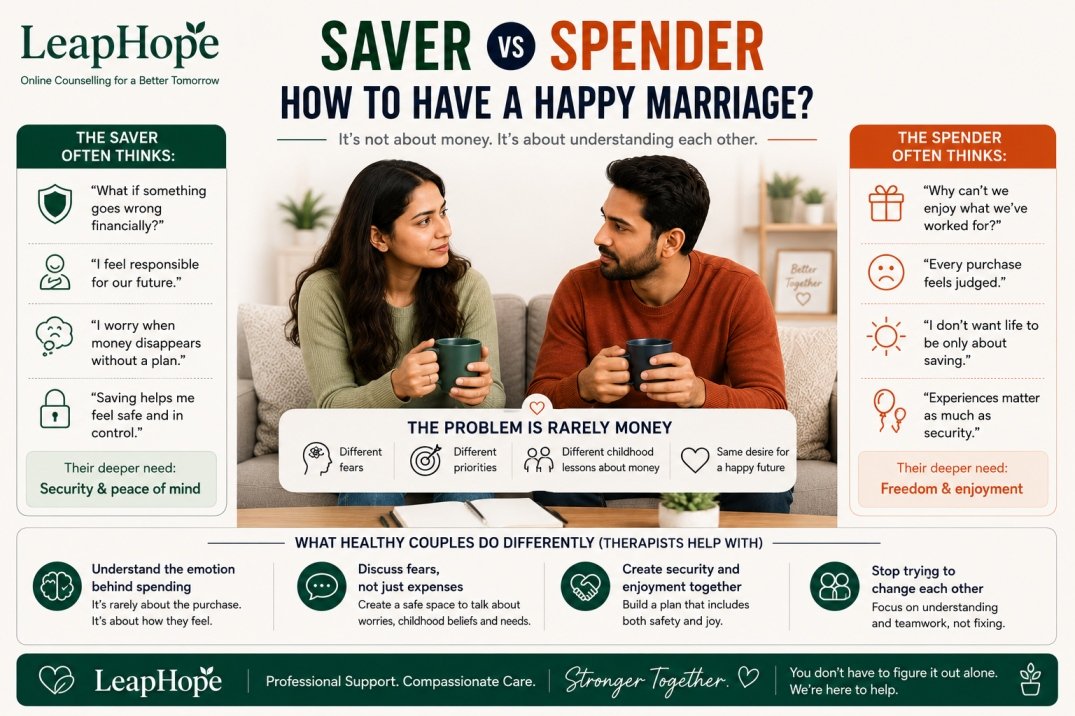 Saver vs Spender Marriage - How to Handle Constant Money Conflicts 5 Saver and spender couple learning healthy ways to manage money differences and build a stronger marriage together.