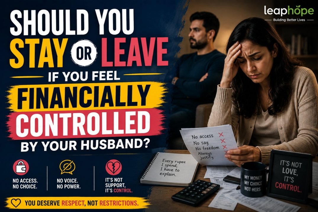 Wife emotionally conflicted about staying or leaving a marriage where husband controls all finances