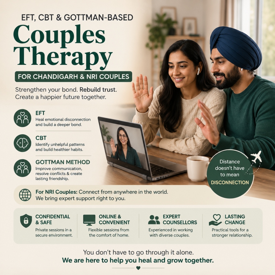 EFT CBT and Gottman Based Couples Therapy for Chandigarh and NRI Couples