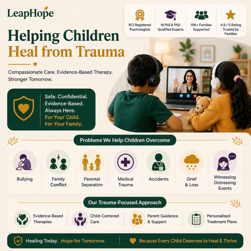 Child trauma therapist providing evidence-based trauma therapy and psychological support to help children recover from traumatic experiences.