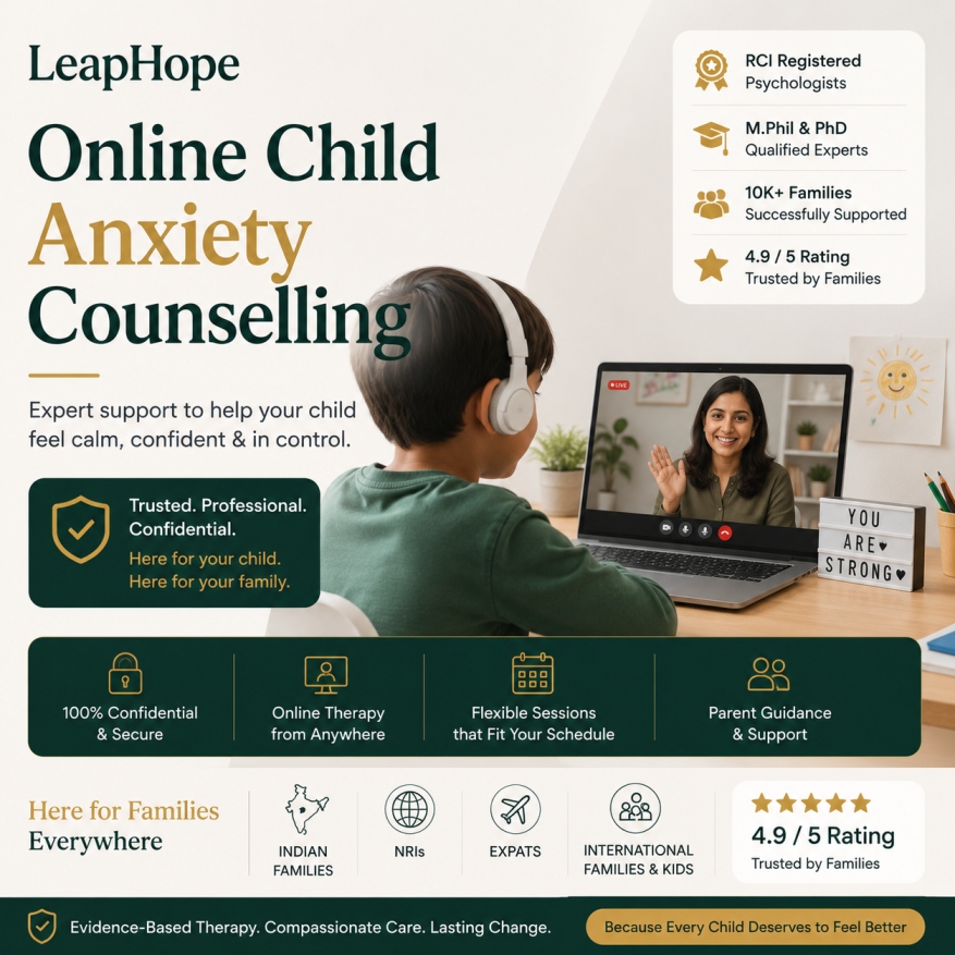 Online Child Anxiety Counselling by RCI Child Psychologists 1 Online child anxiety counselling session with an RCI-registered child psychologist helping a child through secure online therapy.