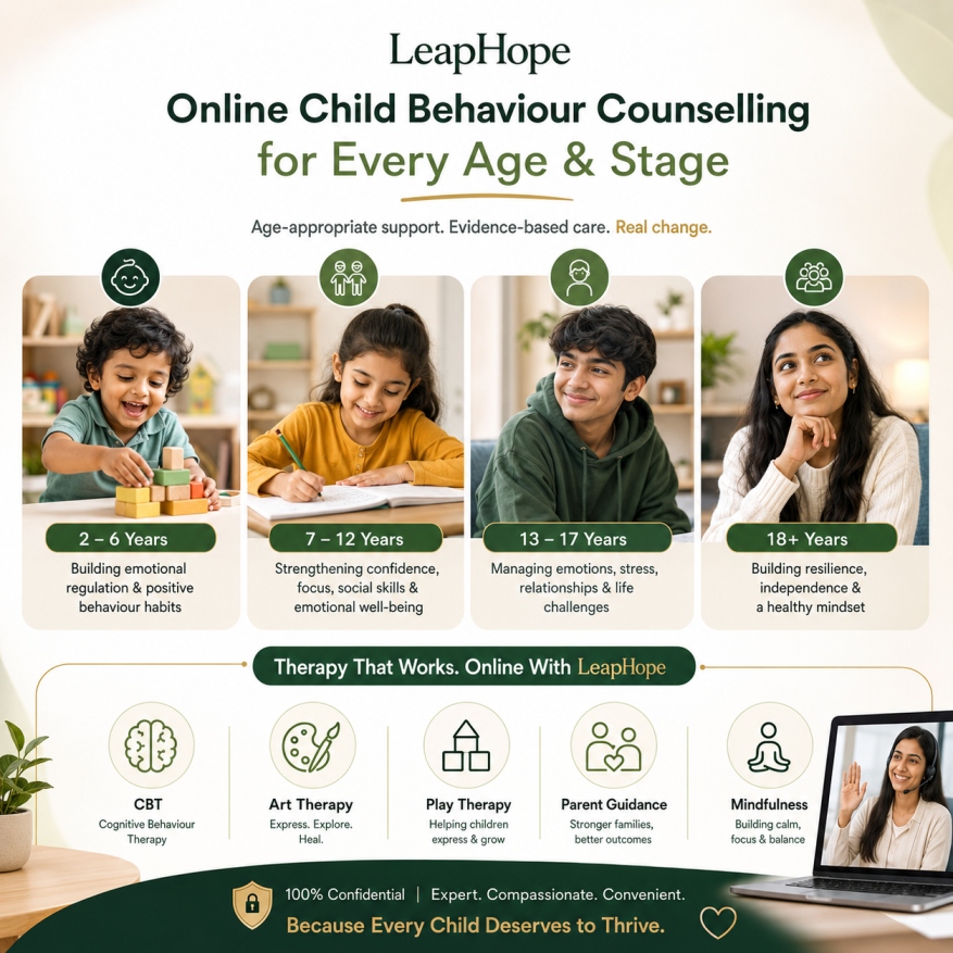 Online Child Behaviour Counselling | Child Behaviour Specialists | LeapHope 7 Online Child Behaviour Counselling for Preschool Children, School-Age Children and Teenagers