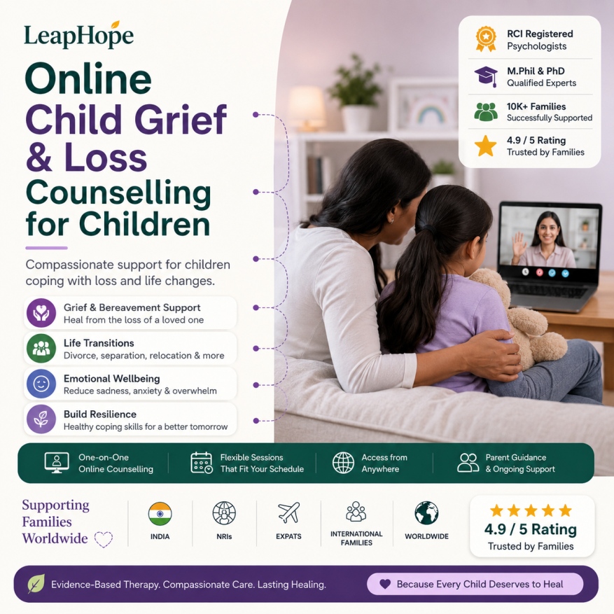 Online child grief and loss counselling by experienced child psychologists helping children cope with bereavement, divorce, relocation, pet loss and other major life changes.