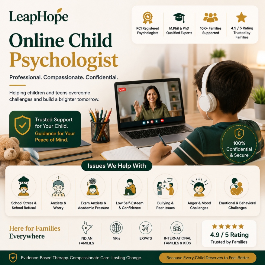 Online Child School Stress Counselling | School Refusal, Academic Pressure & Exam Anxiety 7 Online child psychologists supporting school stress, school refusal, academic pressure, exam anxiety, bullying, and emotional wellbeing.