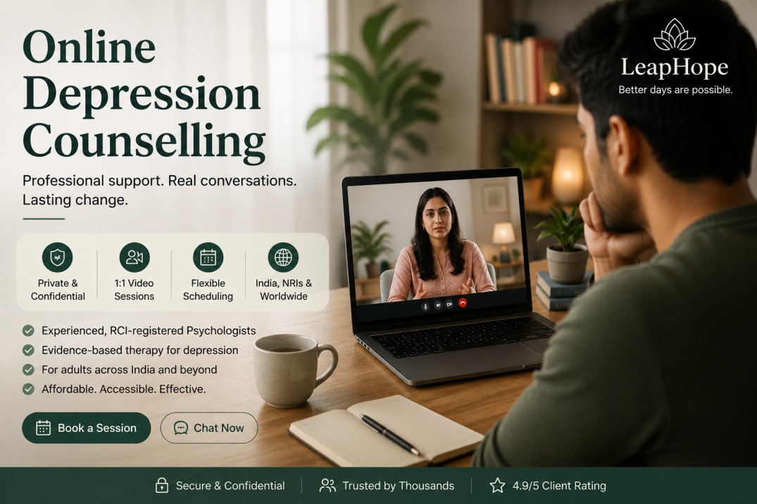 Adult attending online depression counselling with a clinical psychologist