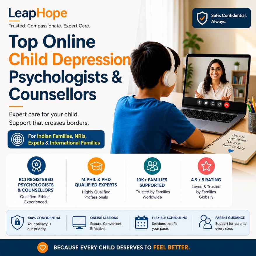 Online Child Depression Counselling for Children & Teens 8 Experienced online child depression psychologists providing evidence-based therapy for children, teenagers, NRIs, and international families.