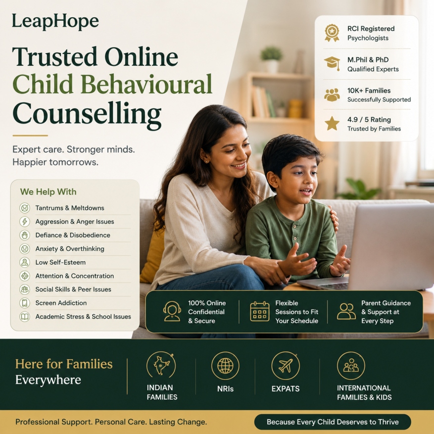 Online Child Behaviour Counselling | Child Behaviour Specialists | LeapHope 1 Online Child Behaviour Counselling by Experienced Child Behaviour Specialists