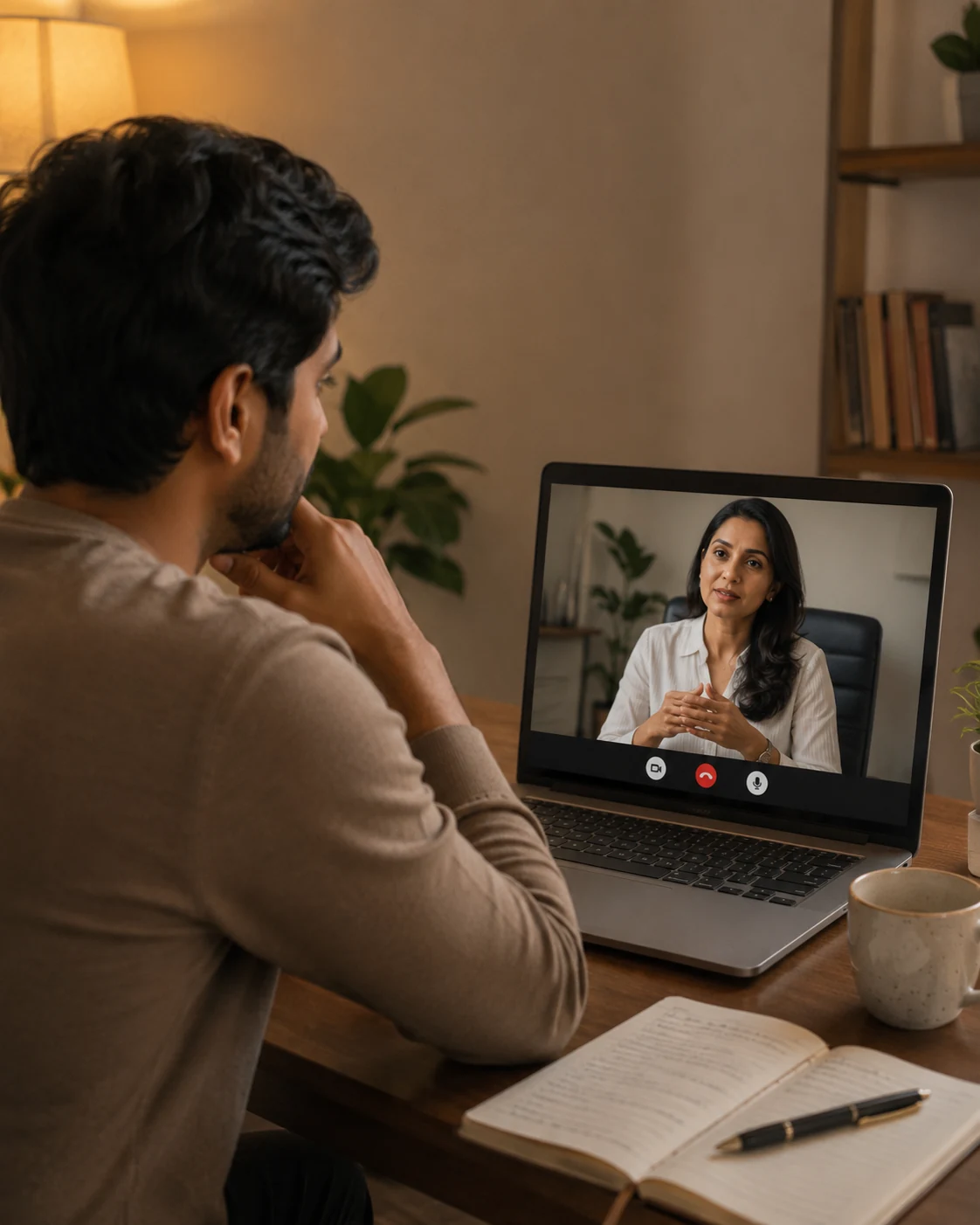 Adult discussing people-pleasing and boundary difficulties with a psychologist online