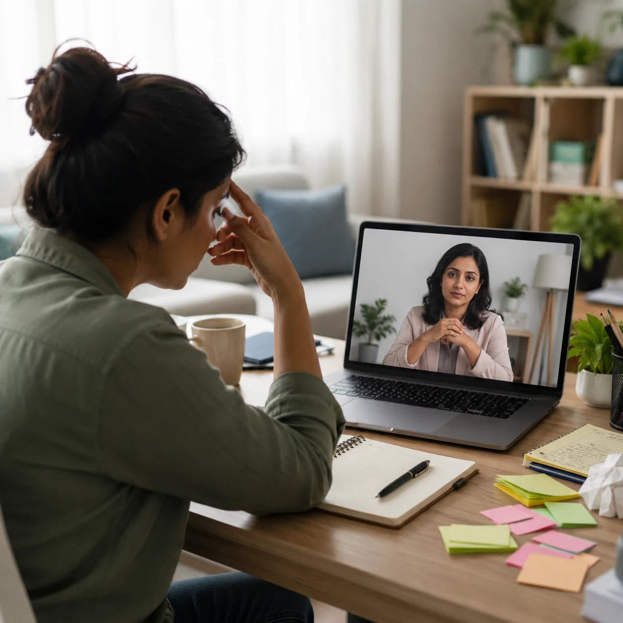 Adult attending online procrastination counselling with a LeapHope psychologist