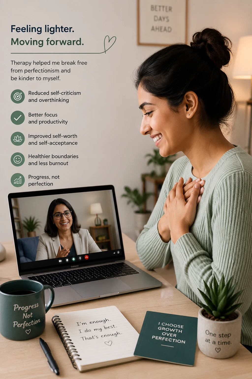 Adult attending online perfectionism counselling with an experienced Indian psychologist
