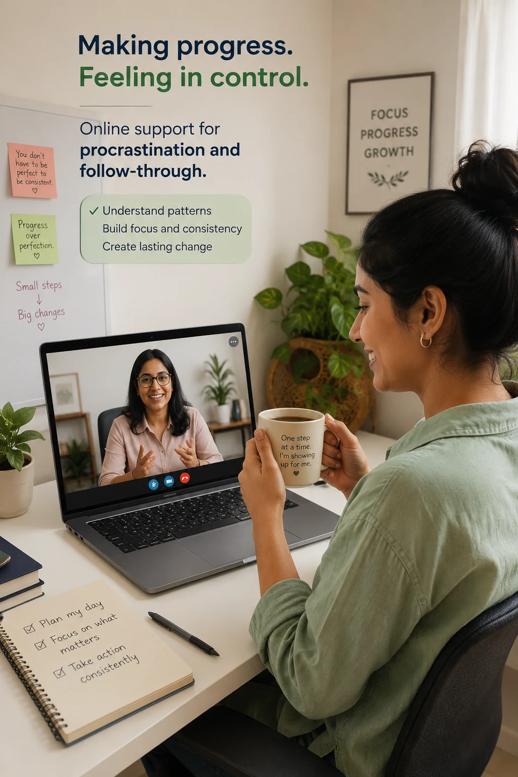 Indian adult attending online procrastination counselling with an experienced psychologist