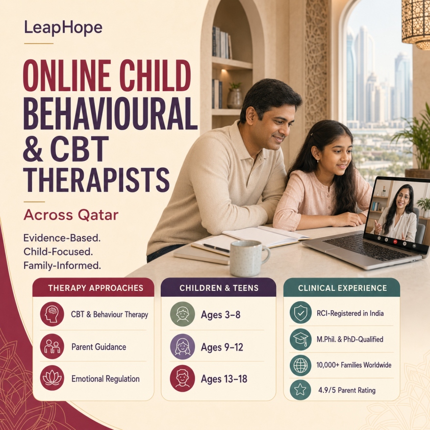 Online child psychologists, CBT practitioners and behavioural therapists supporting families in Qatar