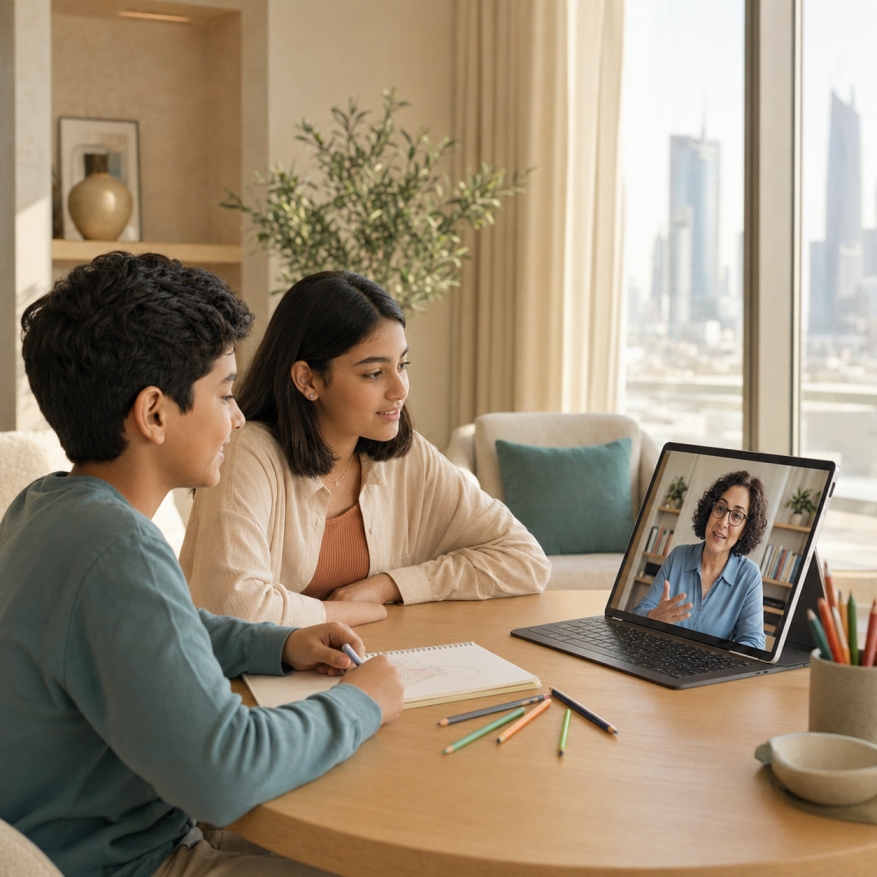 Children attending online child counselling in Kuwait with an India-based psychologist