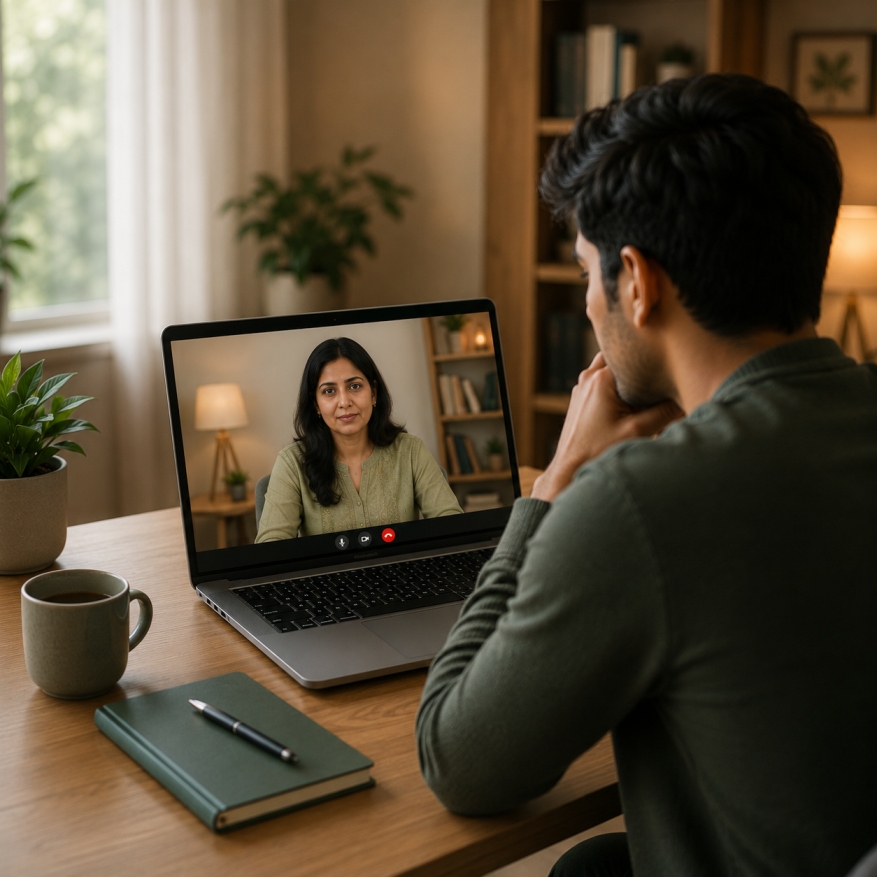 Indian adult attending online depression counselling while living abroad