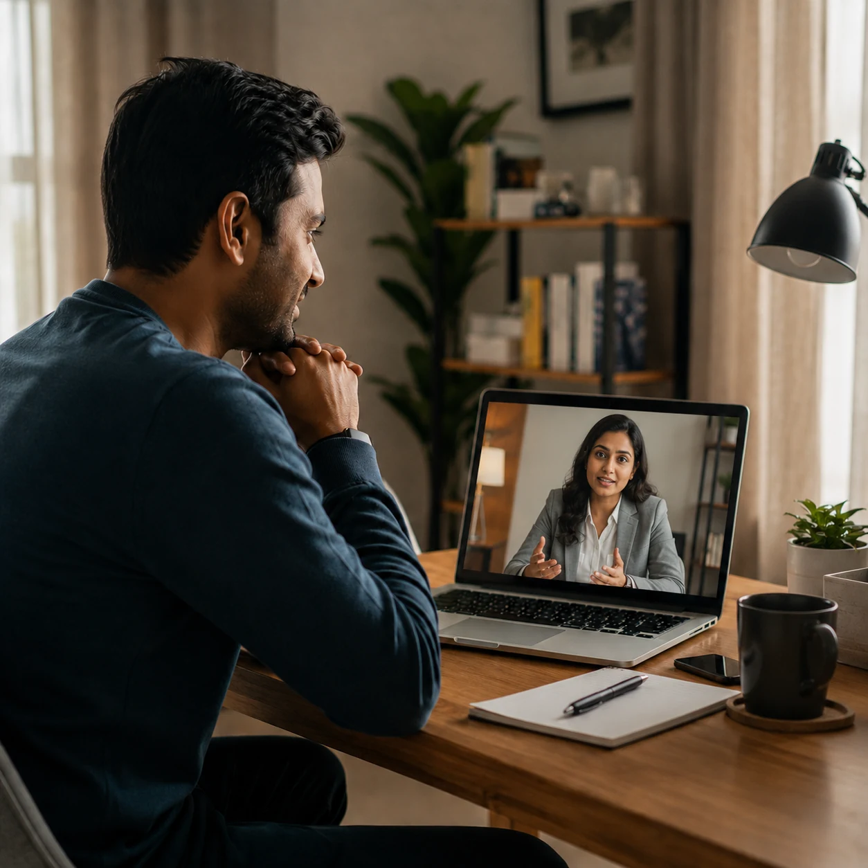 Man attending a private online mental health counselling session with a LeapHope psychologist