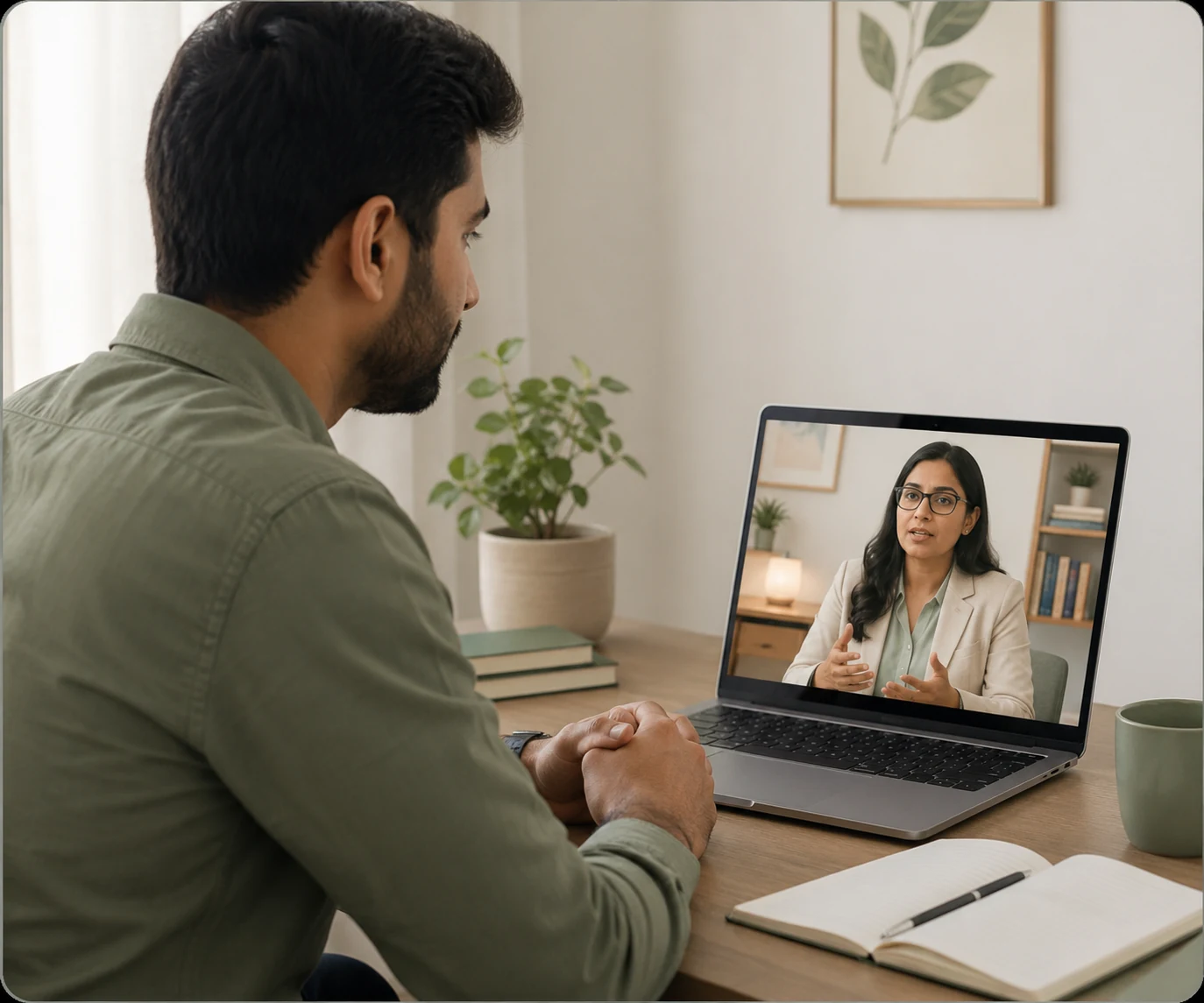 Adult attending online self-esteem counselling with a qualified Indian psychologist