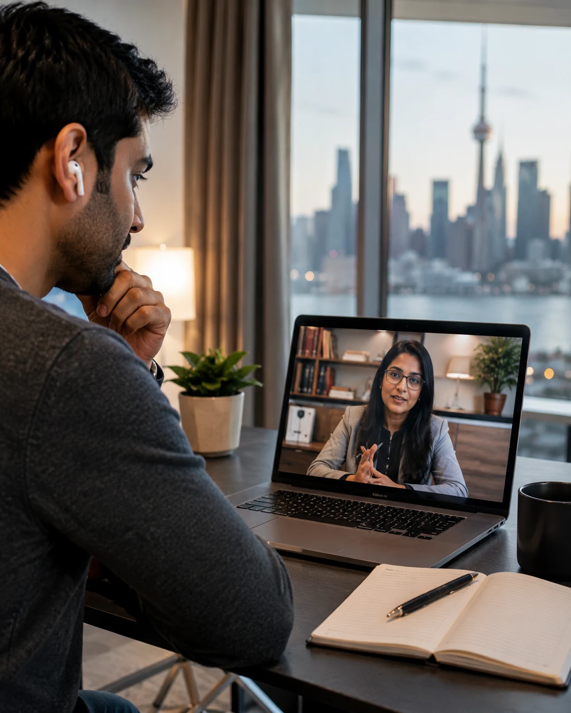 Indian adult attending online self-esteem counselling while living abroad