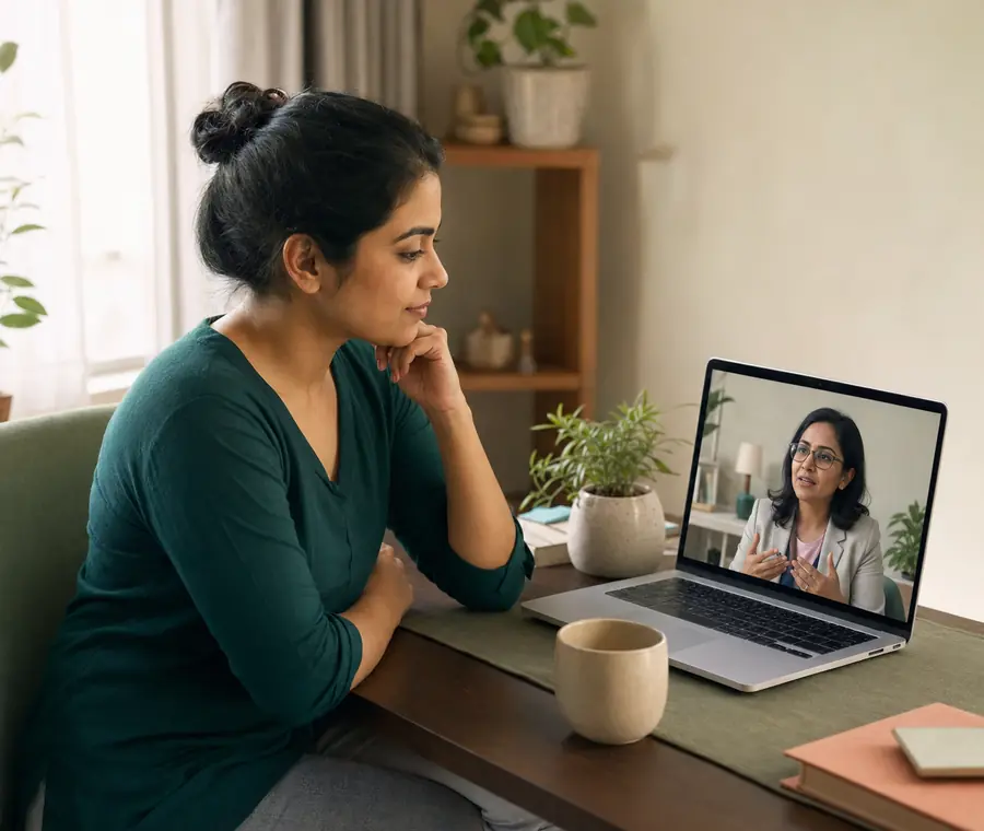Adult attending online social anxiety counselling with a psychologist in India