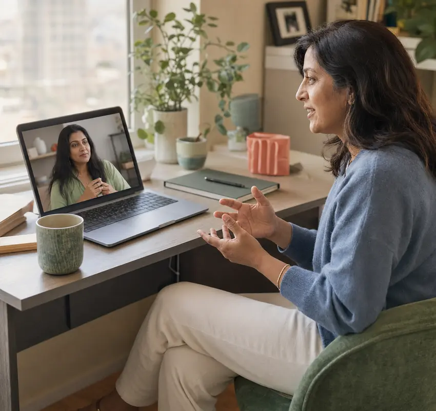 Indian adult attending online social anxiety counselling while living abroad