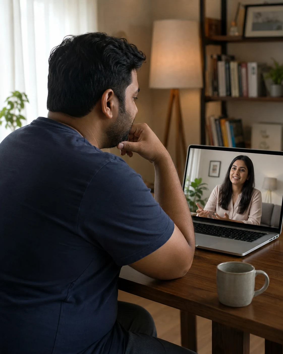 Psychologist discussing body image therapy methods during an online counselling session at LeapHope